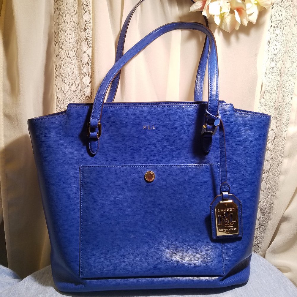 Ralph Lauren Blue Leather Oxford Handbag Tote